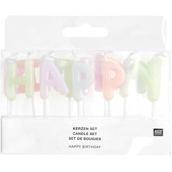 Kerzen Happy Birthday Pastell 13 Stk