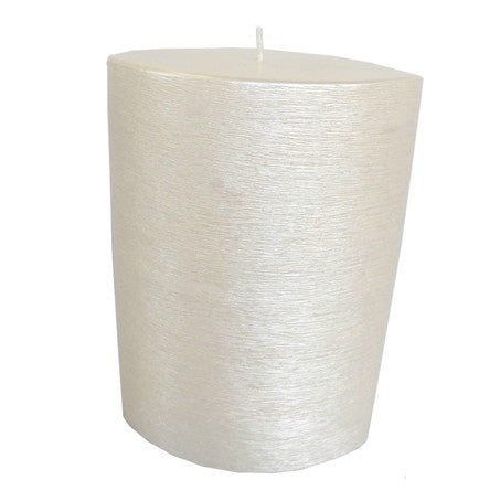 Kerzenrohling oval spitz gebürstet weiß perlmutt 220/150/80mm