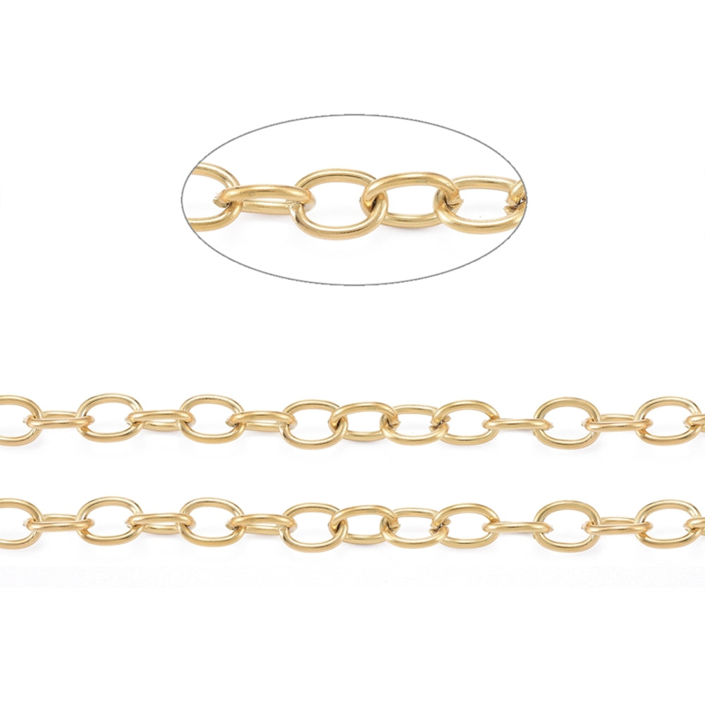 Kette aus Edelstahl goldfarbig ungeschweißt 8x6x1mm 1m