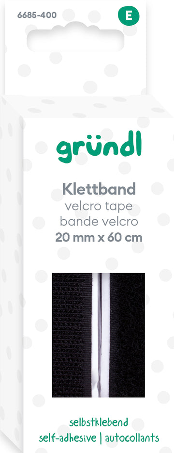 Klettband selbstklebend schwarz 20mm 60cm