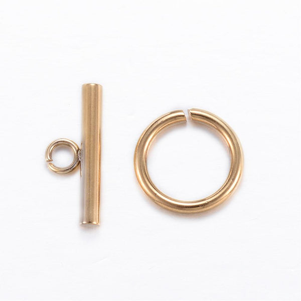 Knebelverschluss Edelstahl goldfärbig 15x2mm 2 Set/Pkg