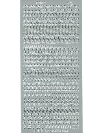Konturensticker Shiny Outline Alphabet Kleinbuchstaben Zahlen silber 10x23cm Bogen