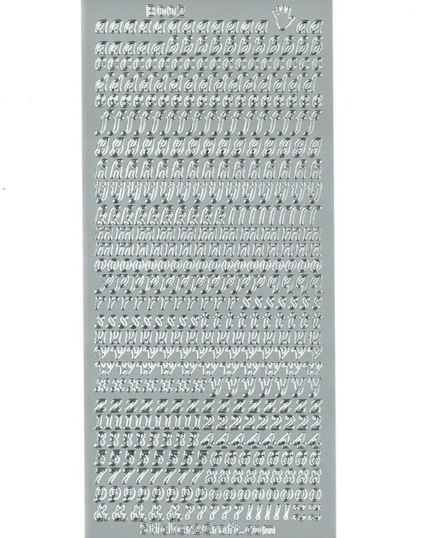 Konturensticker Shiny Outline Alphabet Kleinbuchstaben Zahlen silber 10x23cm Bogen