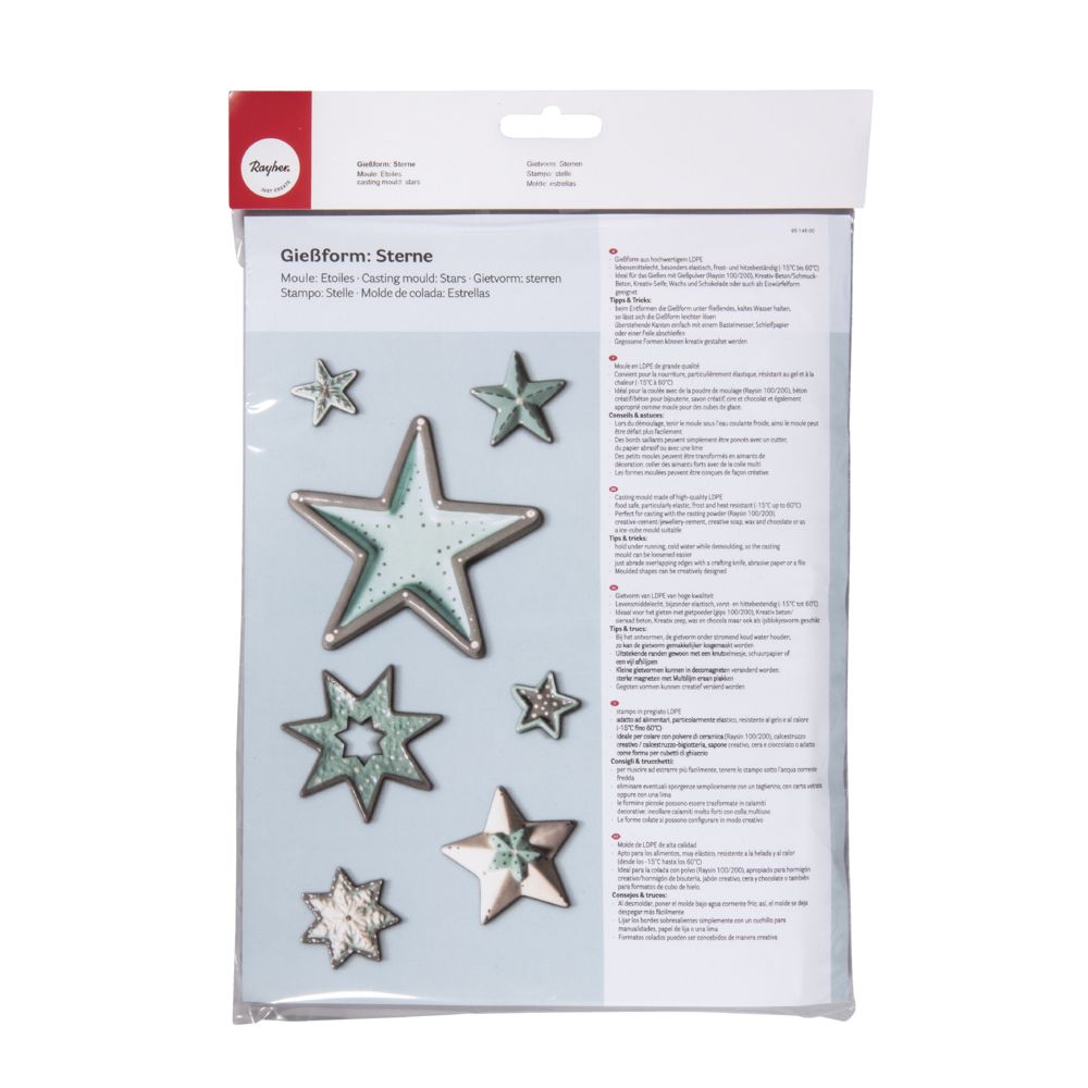 Gießform Sterne 7 Motive ca. 3-13cm Größe: 23,2x18,3cm