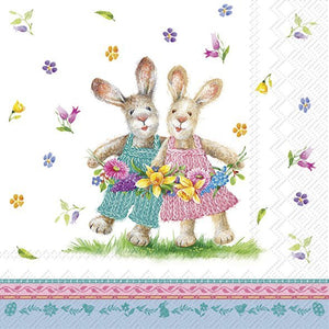 Lunch-Servietten Spring Dance Hasenpärchen 33x33cm 20 Stück / Packung