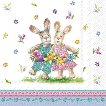 Lunch-Servietten Spring Dance Hasenpärchen 33x33cm 20 Stück / Packung
