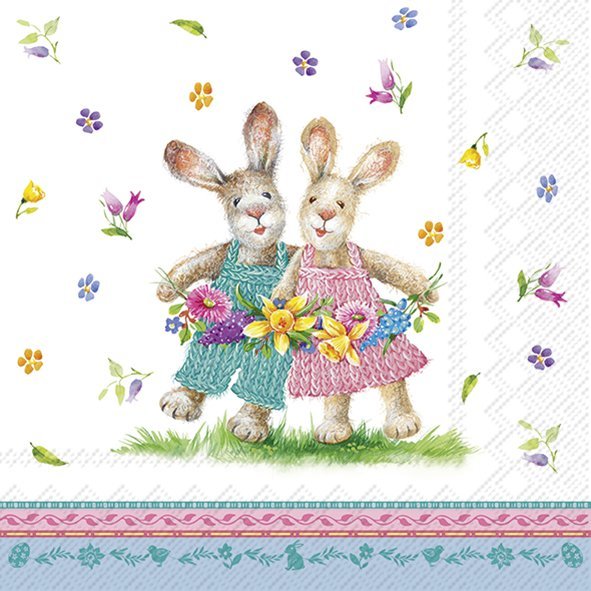 Lunch-Servietten Spring Dance Hasenpärchen 33x33cm 20 Stück / Packung
