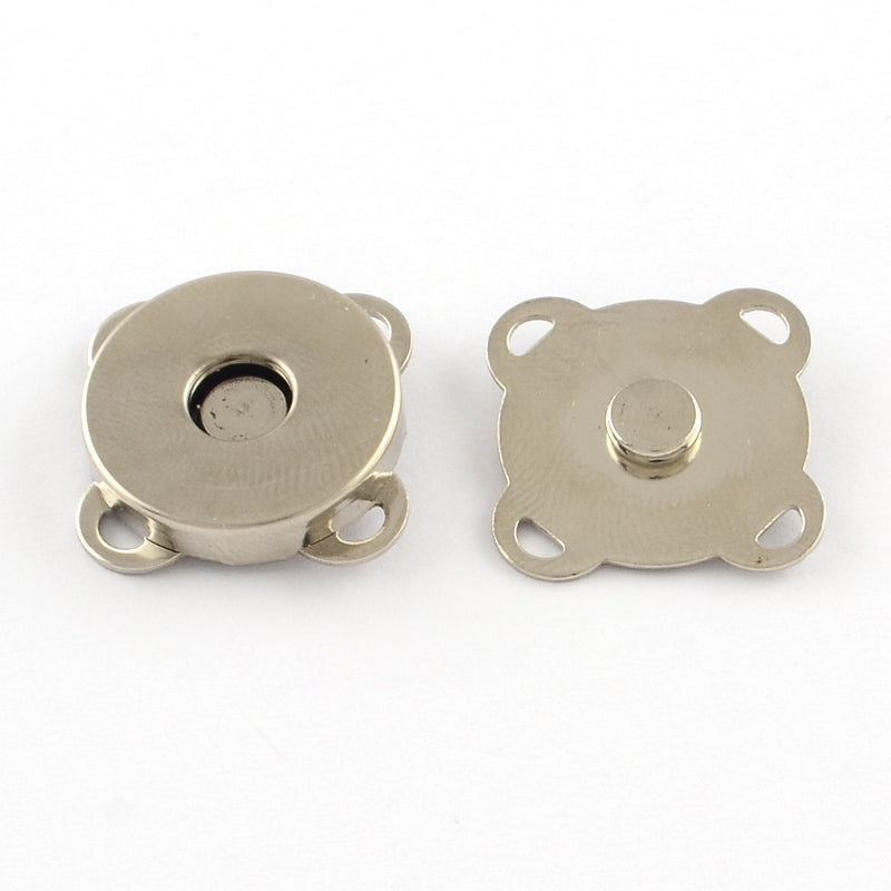 Magnet Schnappverschluss f. Taschen silberfärbig 15x15x6mm mit Annähösen 4 Stück/Btl