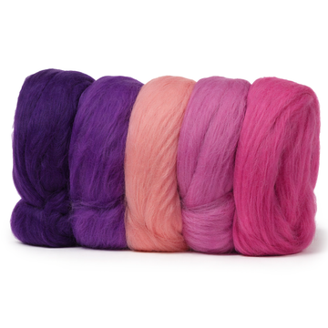 Merinowolle-Kammzug kardiert und gekämmt Rosa-Lila-Mix 50g