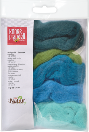 Merinowolle Kammzug extrafein Blau-Grün-Mix 21mic 50g
