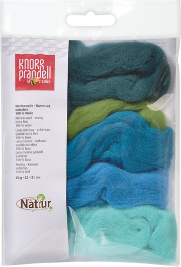 Merinowolle Kammzug extrafein Blau-Grün-Mix 21mic 50g