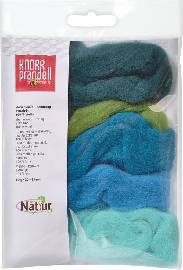 Merinowolle Kammzug extrafein Blau-Grün-Mix 21mic 50g
