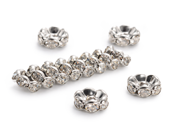Metall-Rondellperlen mit Strasssteinen silber 8mm 20 Stück/Dose