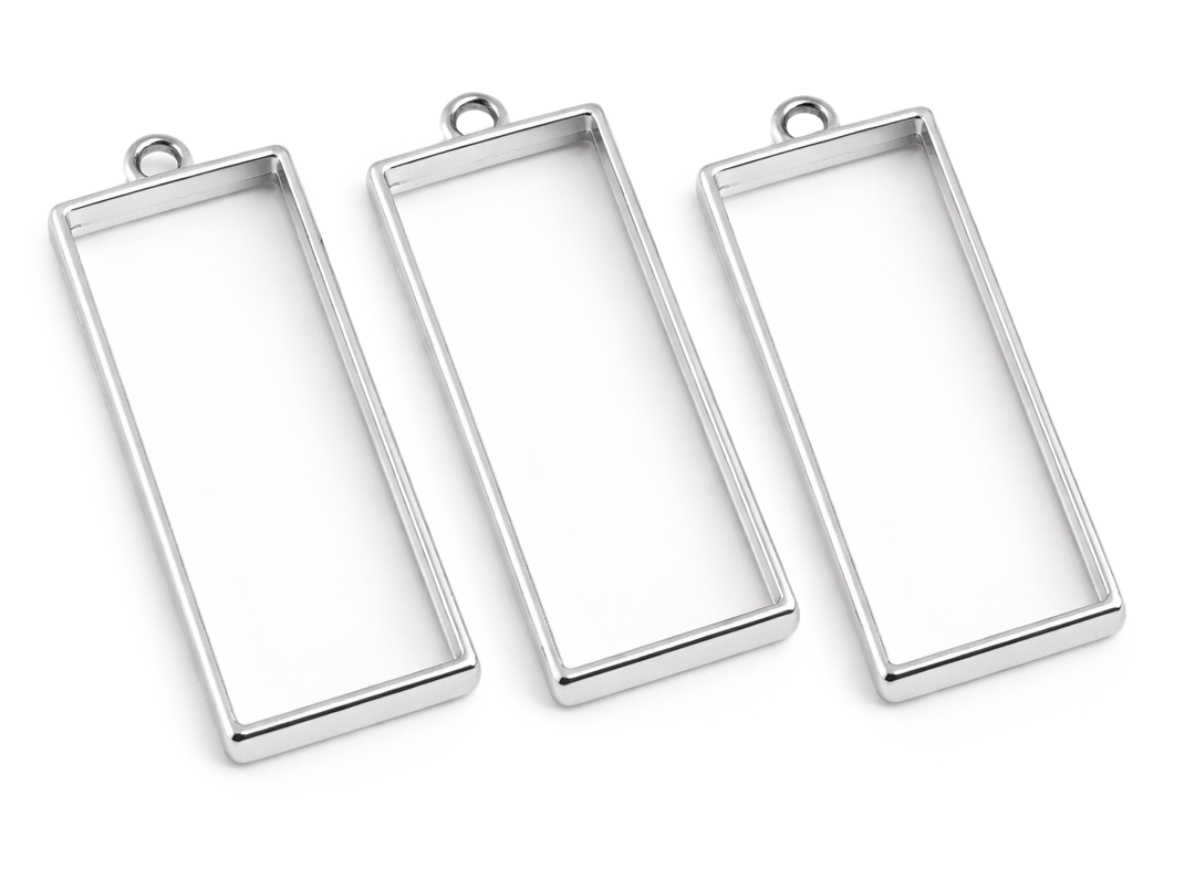 Metall Anhänger Rahmen Rechteck silbern Bezel DIY Resin 49x20x3,5mm 3 Stück/Pkg