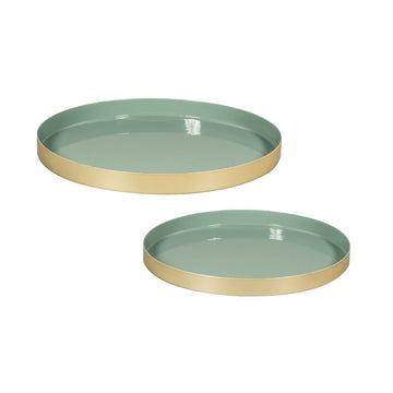Metall Deko Tablett SET 20+25cm ø 2farbig eukalyptus gold mit Moosgummi Pads 2 Stück