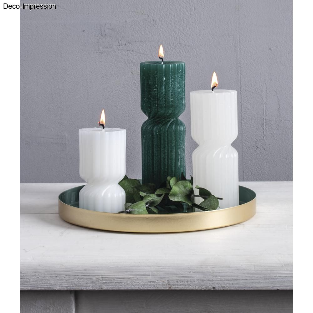 Metall Deko Tablett SET 20+25cm ø 2farbig eukalyptus gold mit Moosgummi Pads 2 Stück