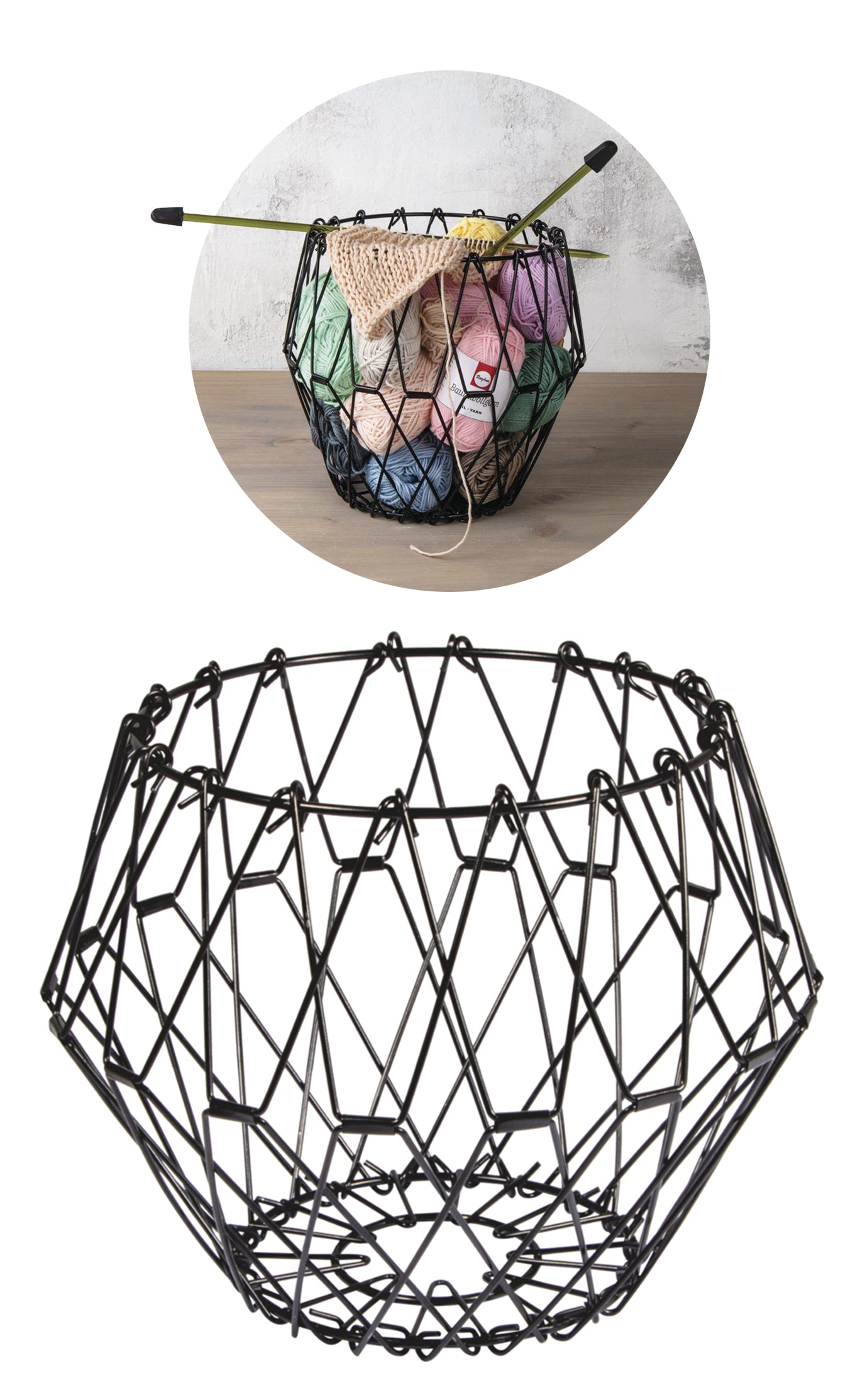 Metall Flexi Korb Wollaufbewahrung faltbar schwarz beschichtet ø 32cm