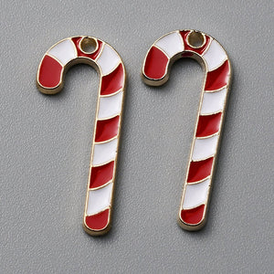 Metallanhänger Zuckerstange rot/weiß goldfarben 25×10,5mm 1 Stück