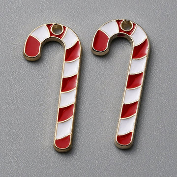 Metallanhänger Zuckerstange rot/weiß goldfarben 25×10,5mm 1 Stück