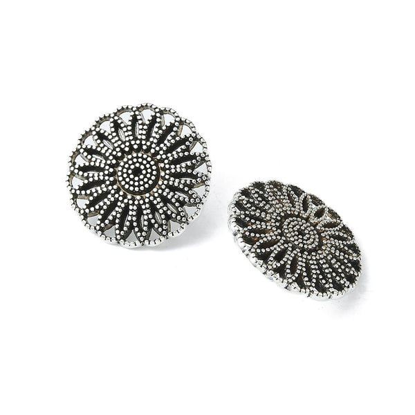 Metallknöpfe Blume mit Öse antiksilberfarben 17mm 1 Stück