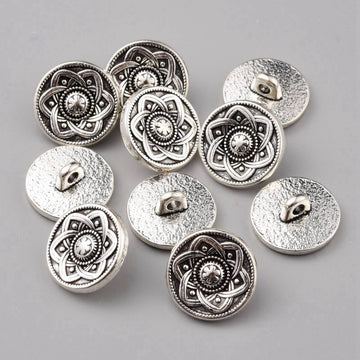 Metallknopf silberfarben mit Mandala Blütenornament 15mm mit Öse 1 Stück