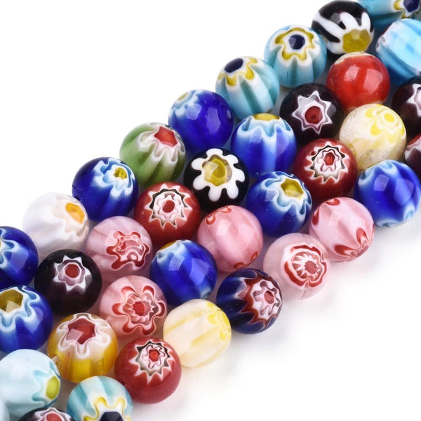 Millefiori Glas-Perlen bunt gemischt 8mm 48 Stk./Strang