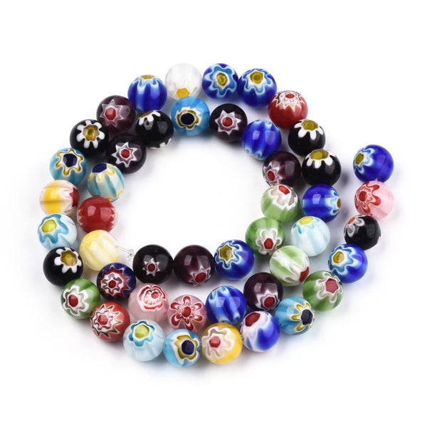 Millefiori Glas-Perlen bunt gemischt 8mm 48 Stk./Strang