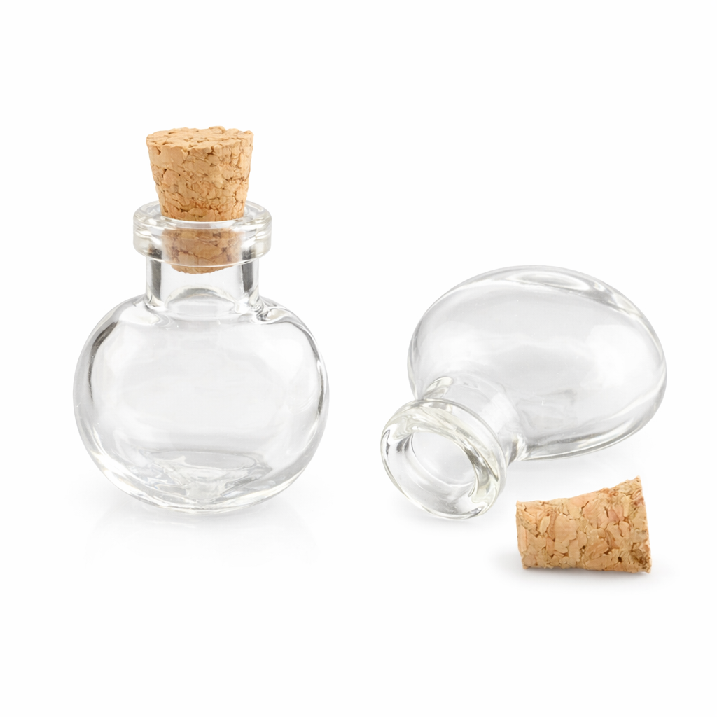 Mini-Glasfläschchen rund flach mit Kork 25x20x13mm 5 Stück/Verpackung