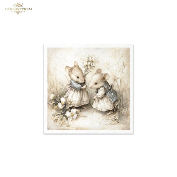 Mini Reispapier Set Vintage Mäuse 14,8x14,8cm 30-35g/m² 6 Bögen