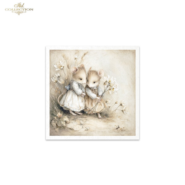 Mini Reispapier Set Vintage Mäuse 14,8x14,8cm 30-35g/m² 6 Bögen
