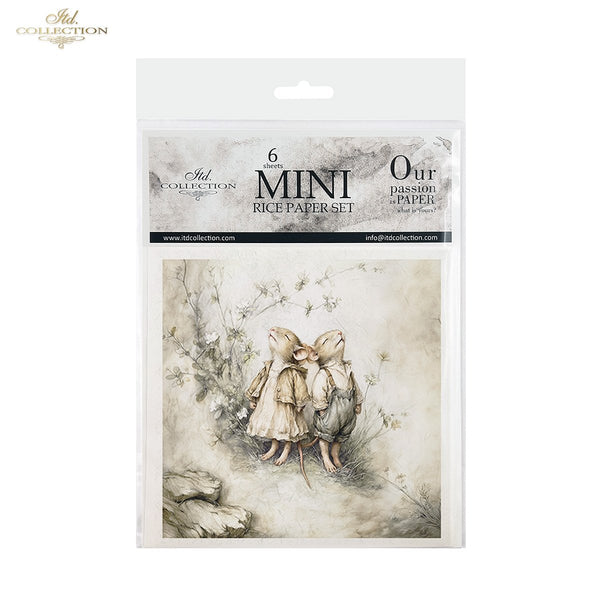 Mini Reispapier Set Vintage Mäuse 14,8x14,8cm 30-35g/m² 6 Bögen