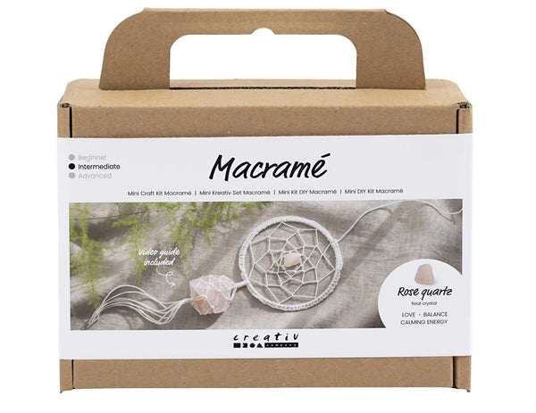 Mini Kreativ Set Macramé Traumfänger mit Kristall Aus Rosenquarz Hellrosa-Weiß 8-teilig