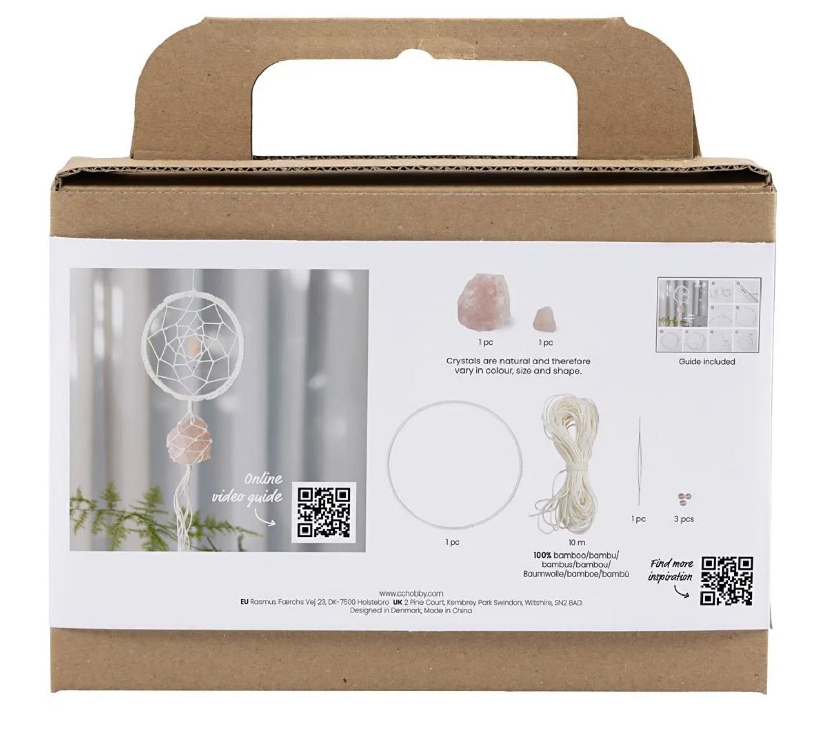 Mini Kreativ Set Makramee Traumfänger mit Kristall Aus Rosenquarz Hellrosa-Weiß 8-teilig