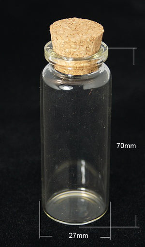 Mini-Glasflasche, 70x27mm, mit Kork