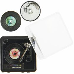 Miniatur-Plattenspieler mit Schallplatten