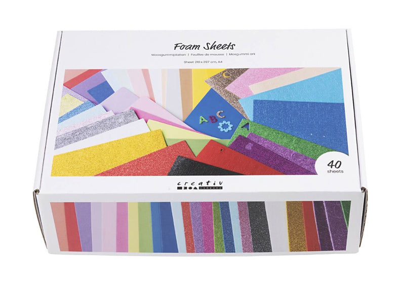 Moosgummiplatten Bastel-Set bunt Glitter und UNI A4 210x297mm 40 Blatt
