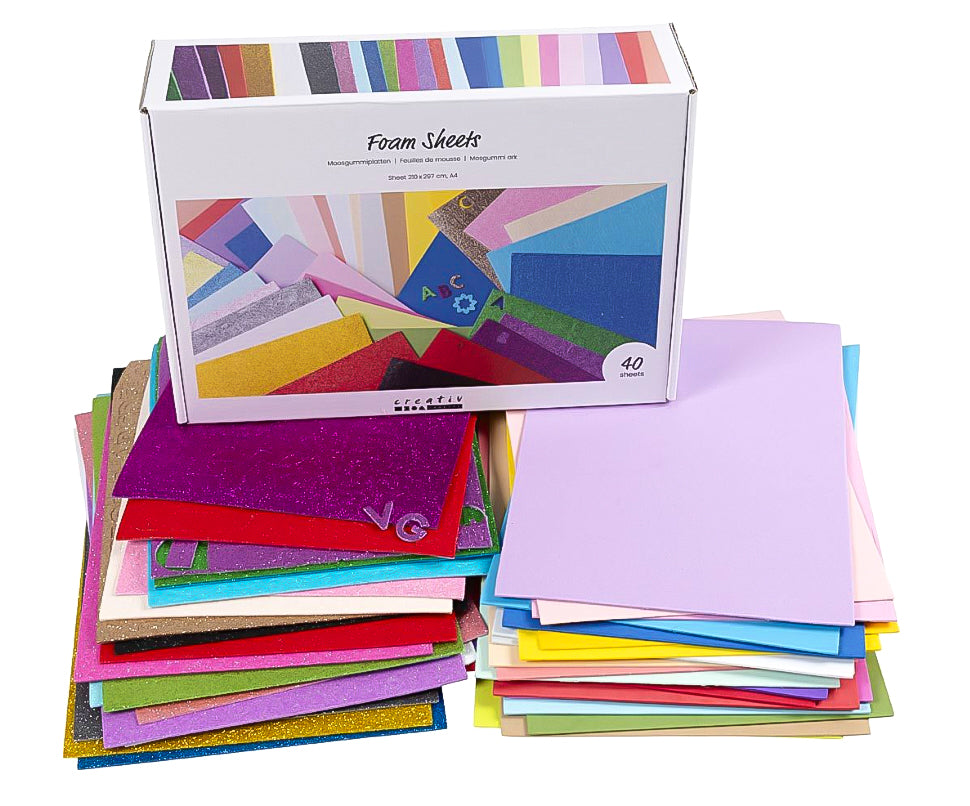 Moosgummiplatten Bastel-Set bunt Glitter und UNI A4 210x297mm 40 Blatt