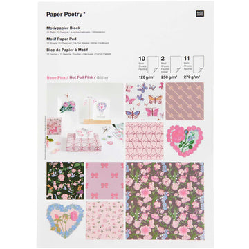 Motivpapierblock La Vie En Rose FSC MIX A4 23 Blatt 11 Designs Ausschneidebogen Glitterkarton