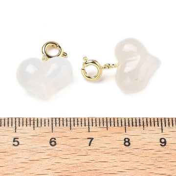 Natürliche Achat Herz Anhänger weiß halbtransparent mit goldfarbenem Messingverschluss 19~20mm 1 Stück