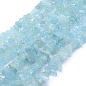 Natürliche Aquamarin Edelsteinsplitter Strang 5–7 mm Loch 0,8 mm 40m