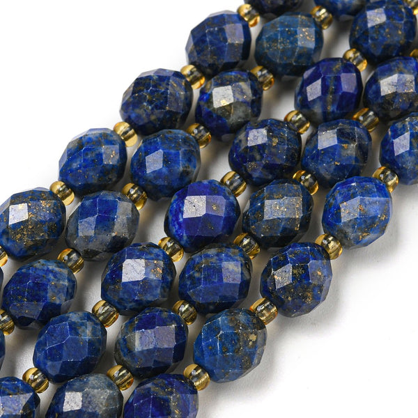 Natürliche Lapislazuli Perlen-Strang Edelstein facettiert oval mit Rocailles-Perlen 18 Stück 20cm/Strang