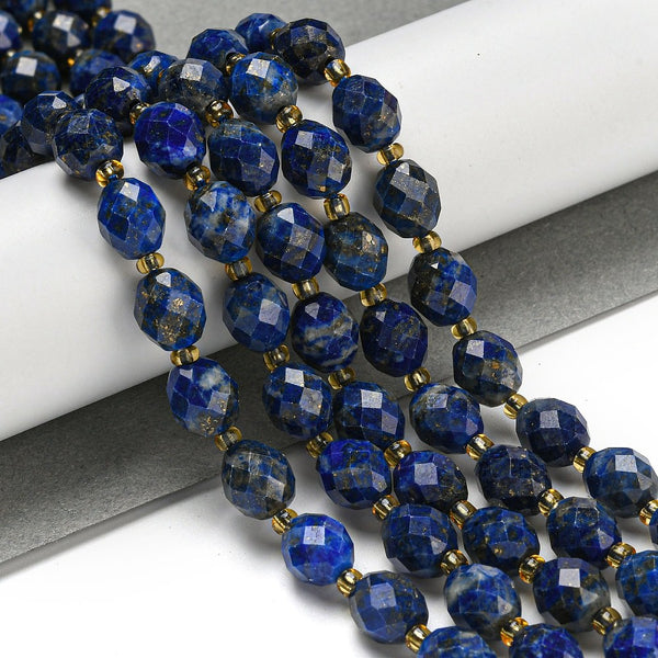Natürliche Lapislazuli Perlen-Strang Edelstein facettiert oval mit Rocailles-Perlen 18 Stück 20cm/Strang