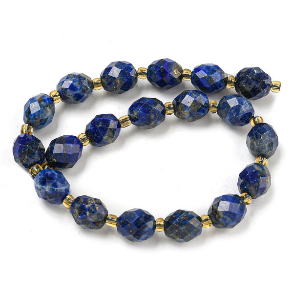 Natürliche Lapislazuli Perlen-Strang Edelstein facettiert oval mit Rocailles-Perlen 18 Stück 20cm/Strang
