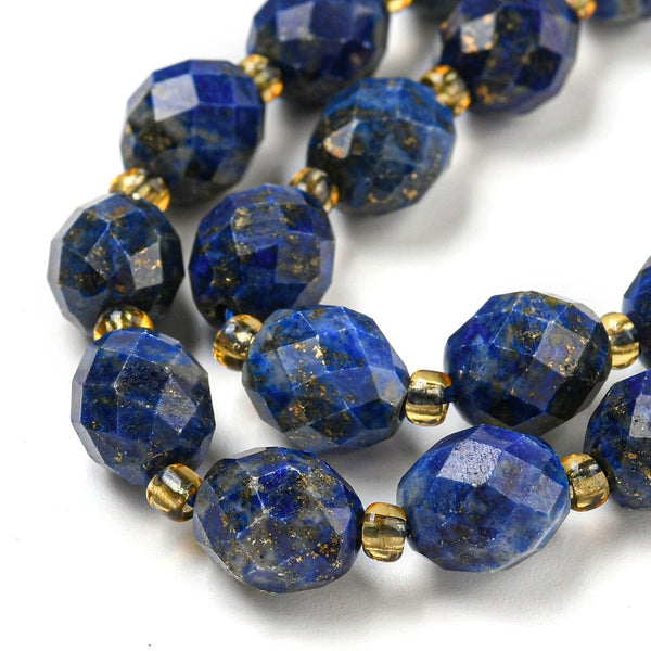 Natürliche Lapislazuli Perlen-Strang Edelstein facettiert oval mit Rocailles-Perlen 18 Stück 20cm/Strang