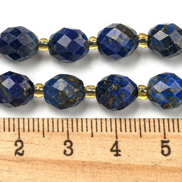 Natürliche Lapislazuli Perlen-Strang Edelstein facettiert oval mit Rocailles-Perlen 18 Stück 20cm/Strang