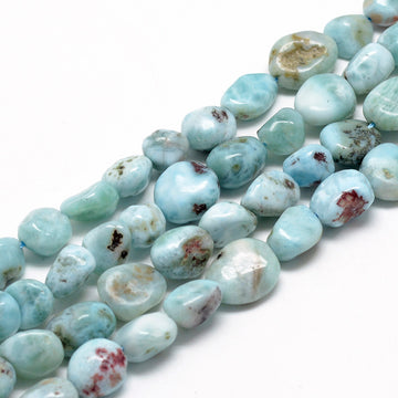 Natürlicher Larimar Perlenstrang Grad A Nuggets 8-15x7-12x4-12mm 1mm Loch ca 30-45 Stück 40cm