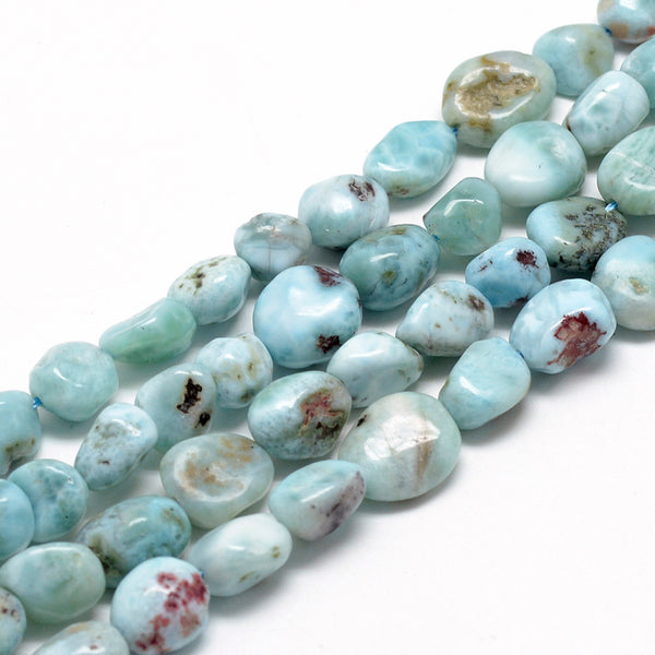 Natürlicher Larimar Perlenstrang Grad A Nuggets 8-15x7-12x4-12mm 1mm Loch ca 30-45 Stück 40cm