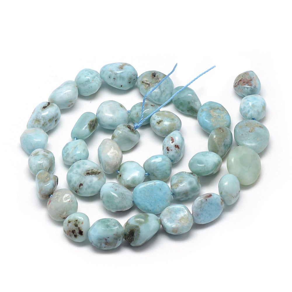 Natürlicher Larimar Perlenstrang Grad A Nuggets 8-15x7-12x4-12mm 1mm Loch ca 30-45 Stück 40cm