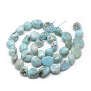 Natürlicher Larimar Perlenstrang Grad A Nuggets 8-15x7-12x4-12mm 1mm Loch ca 30-45 Stück 40cm