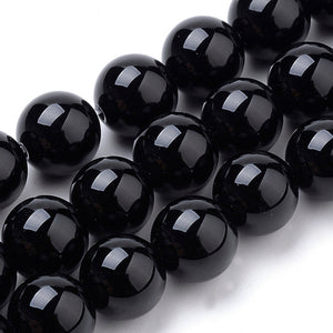 Obsidian Edelsteinperlen rund schwarz 8mm 46 Stück / Strang